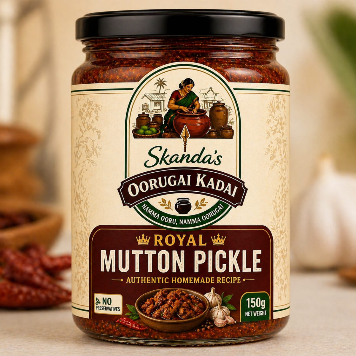 Skanda’s Oorugai Kadai Royal Mutton Pickle, 150g